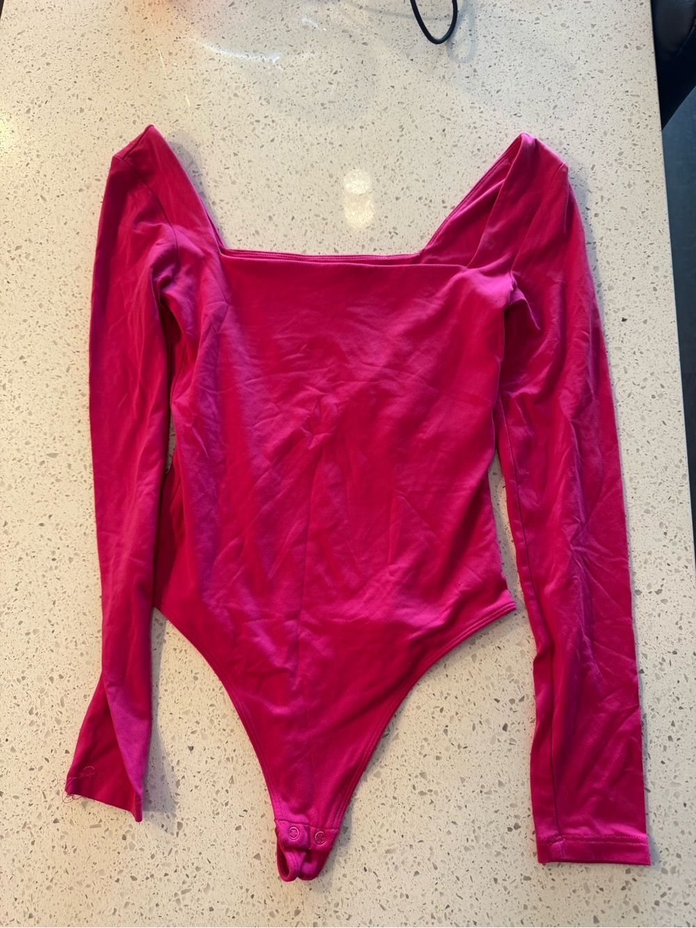 Babaton Hot Pink Long Sleeve Square Neck Bodysuit